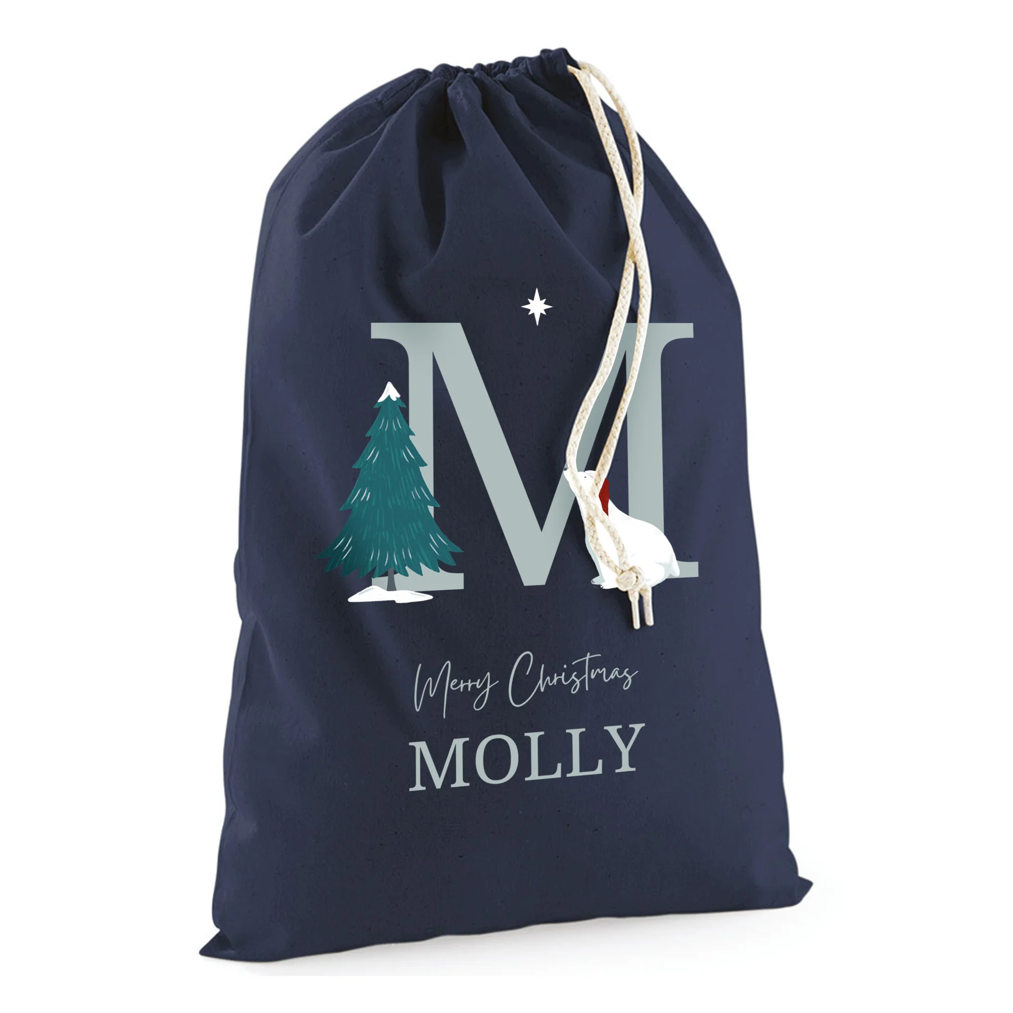Personalised Polar Bear Sack with Name for Christmas Gifts 100% Cotton - Image 3