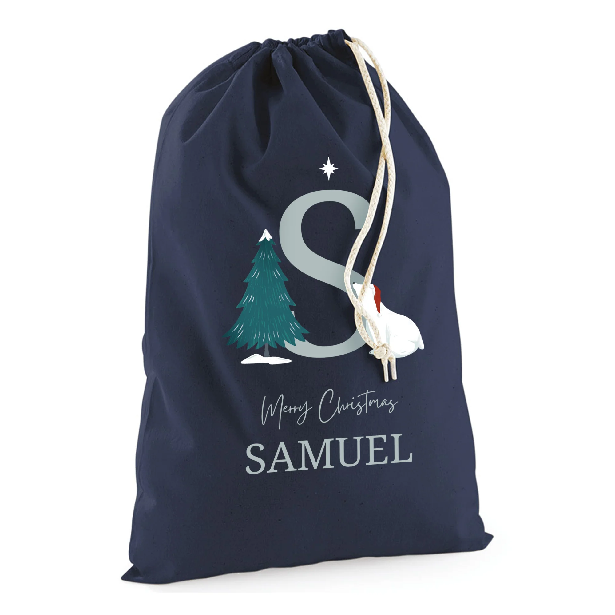 Personalised Polar Bear Sack with Name for Christmas Gifts 100% Cotton - Image 4