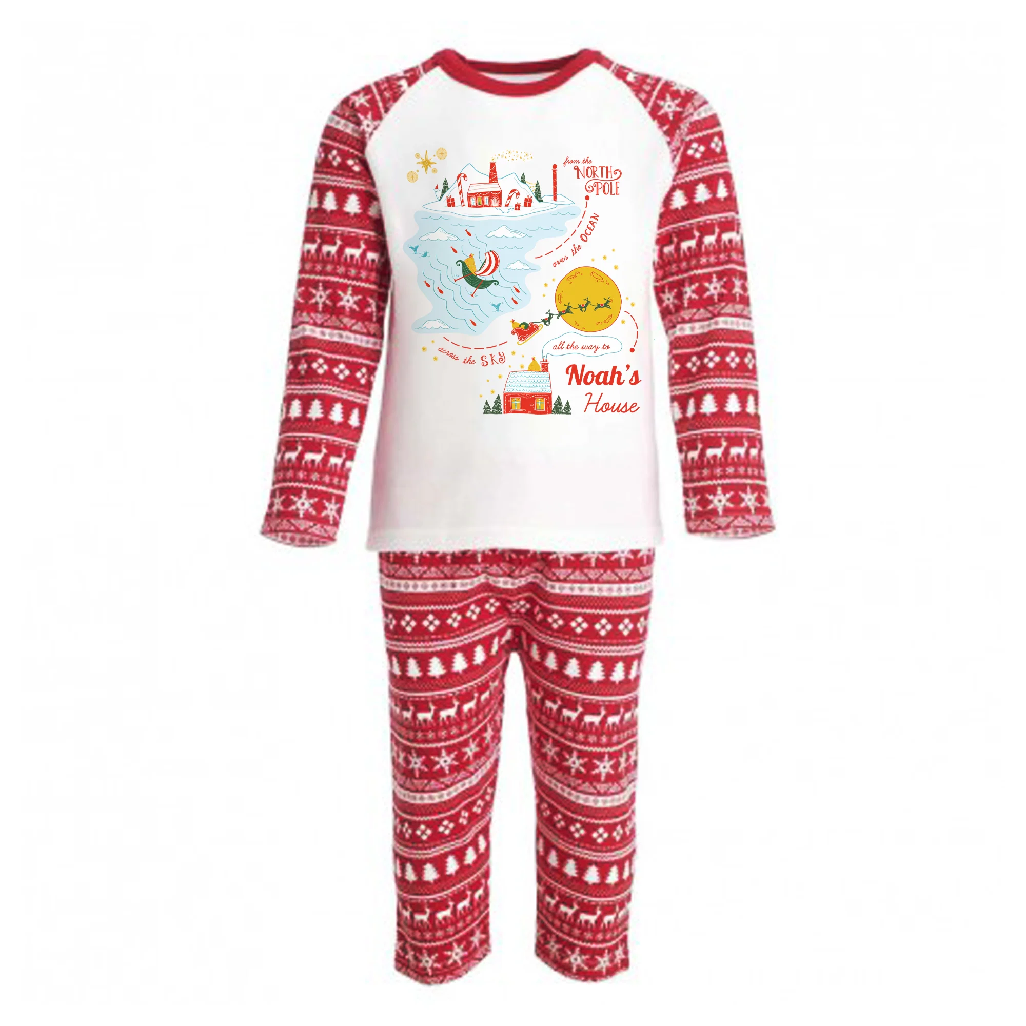 Personalised Santa Tracker Map Pyjamas - Kids and Adults - Unisex Christmas PJ Set - Image 2