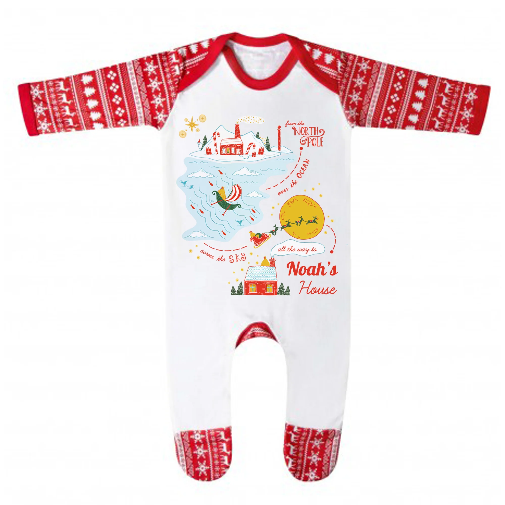 Personalised Santa Tracker Map Pyjamas - Kids and Adults - Unisex Christmas PJ Set - Image 3