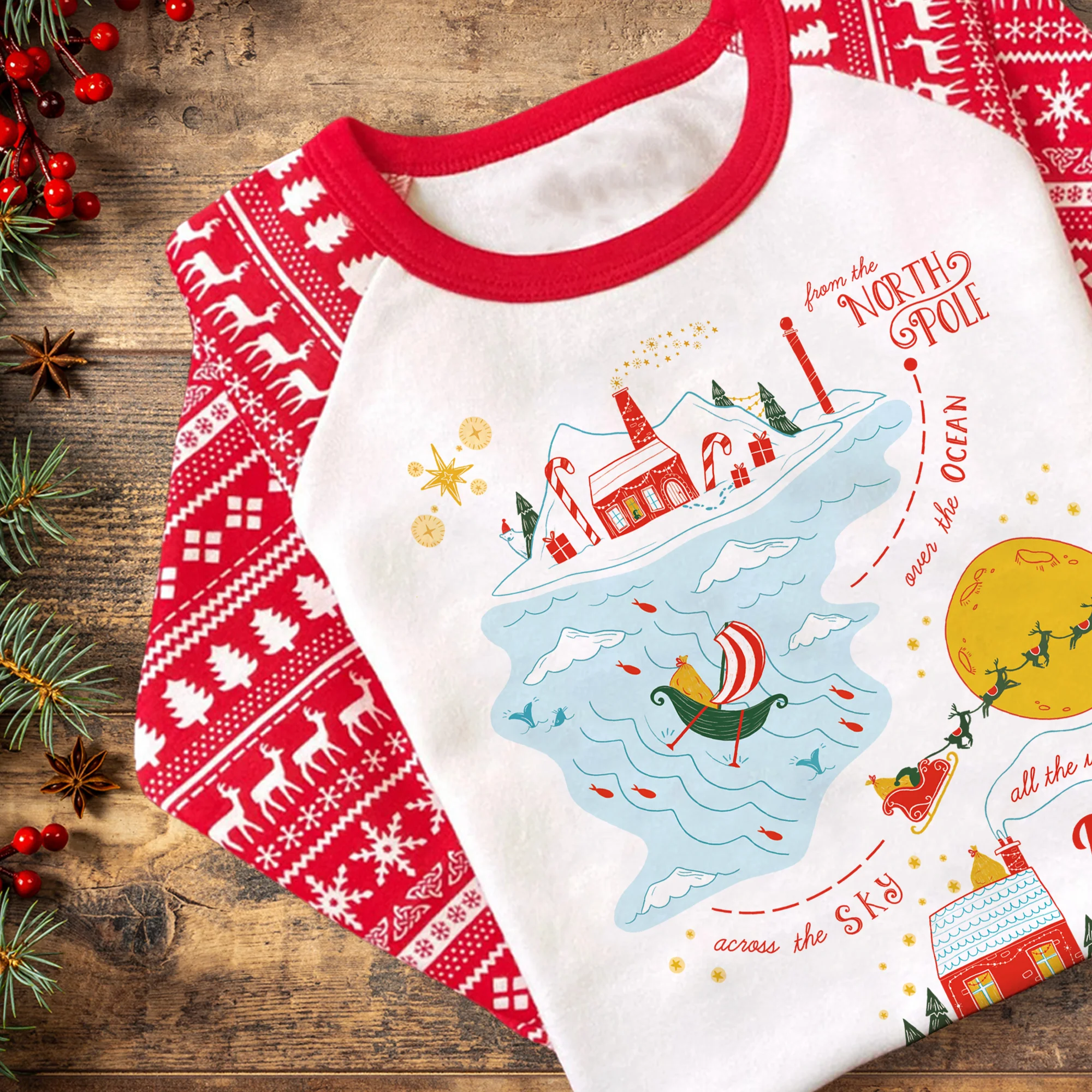 Personalised Santa Tracker Map Pyjamas - Kids and Adults - Unisex Christmas PJ Set - Image 4