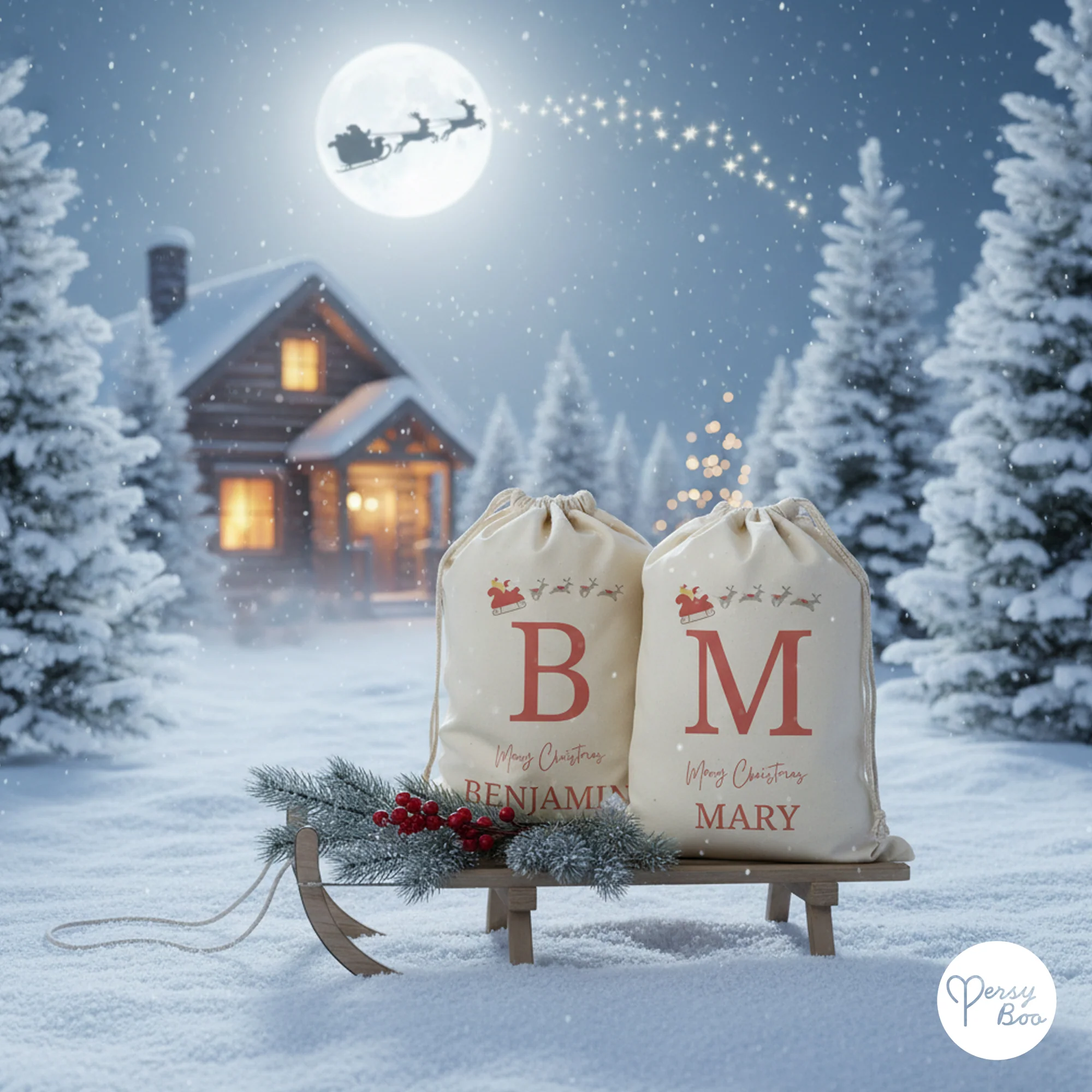 Personalised Sleigh Sack with Name for Christmas Gifts 100% Cotton - Image 2