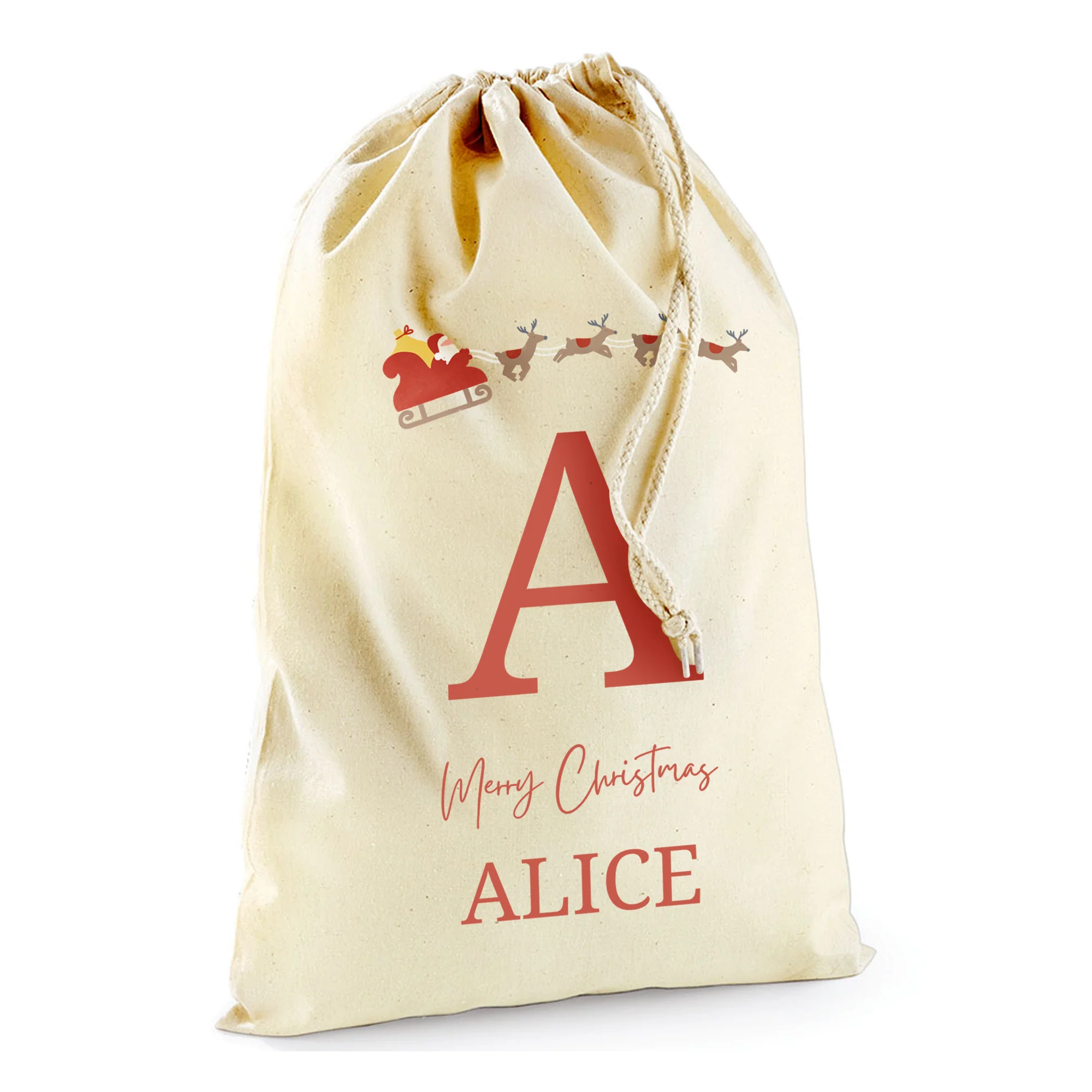 Personalised Sleigh Sack with Name for Christmas Gifts 100% Cotton - Image 4