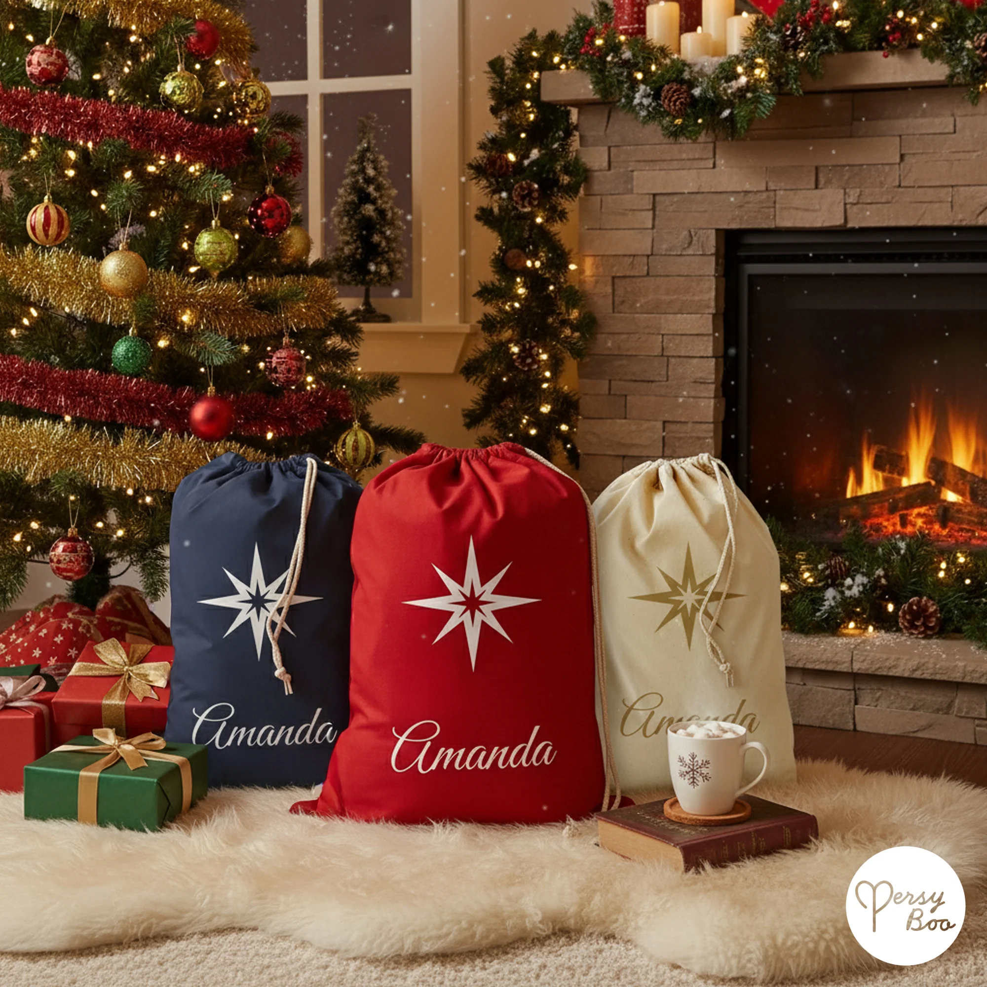 Personalised Star Sack with Christmas Gifts 100% Cotton - Image 2