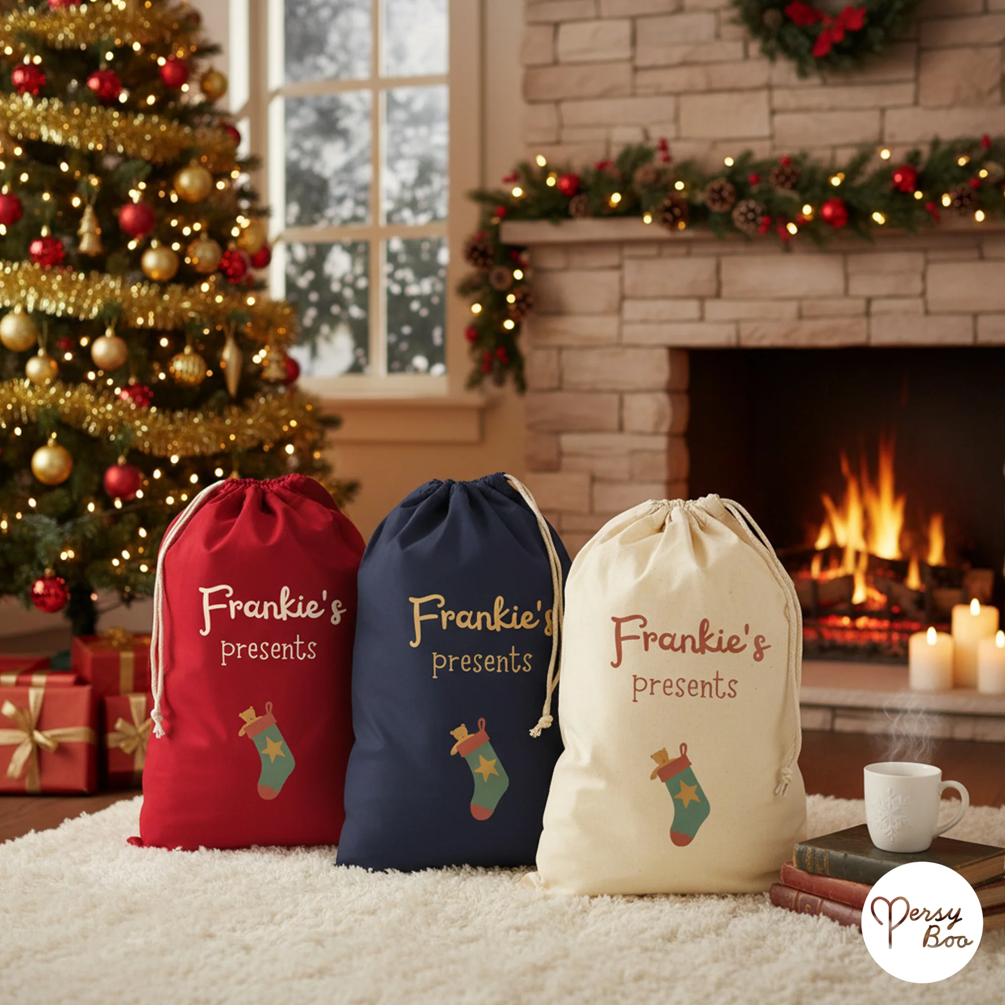 Personalised Stocking Sack with Christmas Gifts 100% Cotton - Image 2