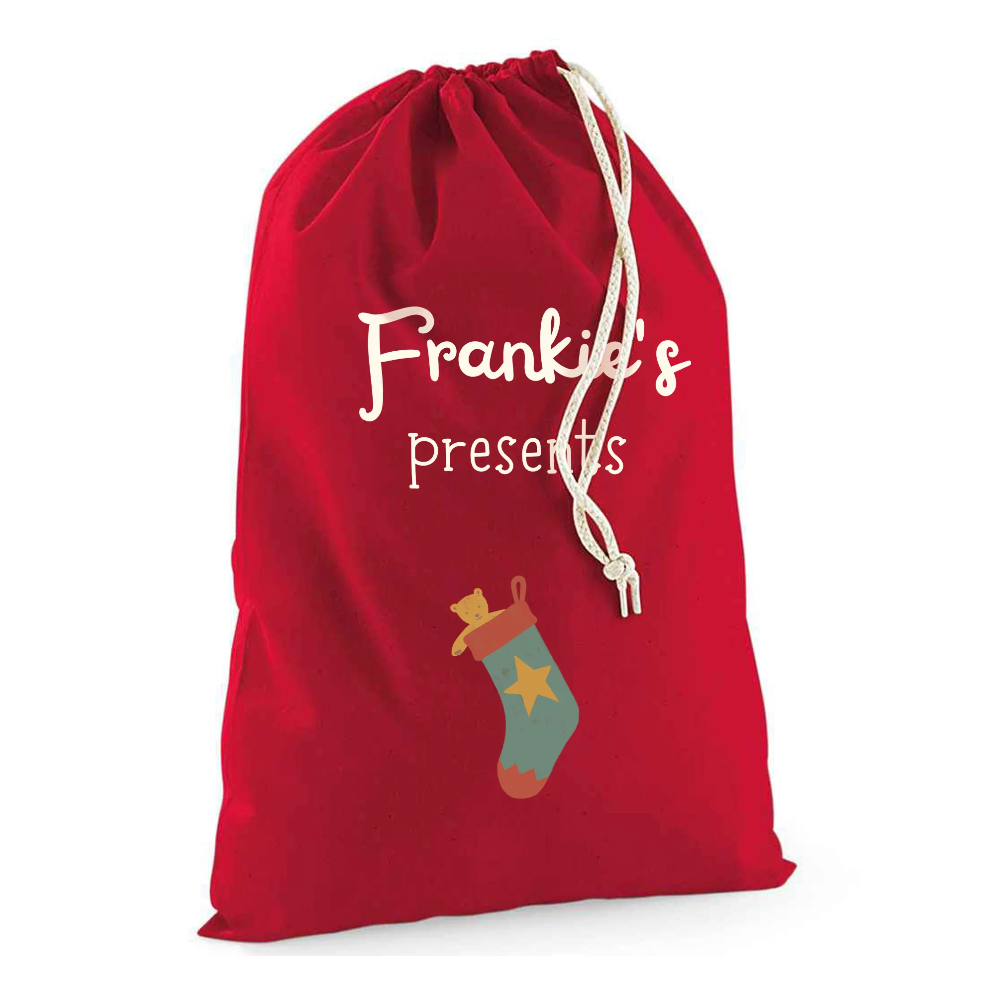 Personalised Stocking Sack with Christmas Gifts 100% Cotton - Image 3