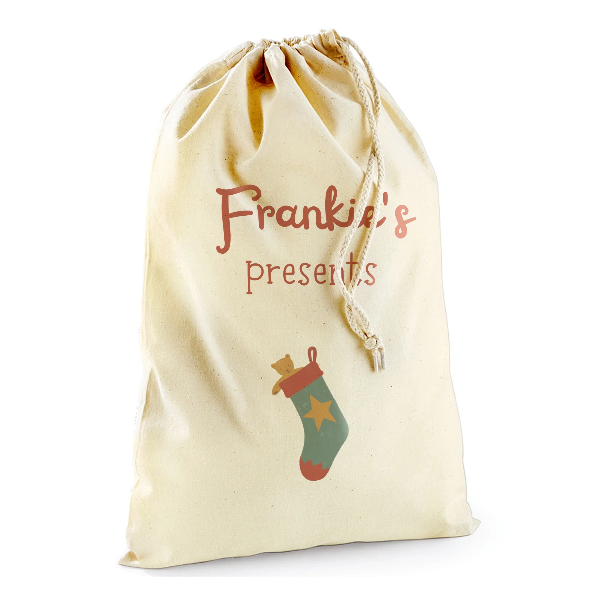 Personalised Stocking Sack with Christmas Gifts 100% Cotton - Image 4