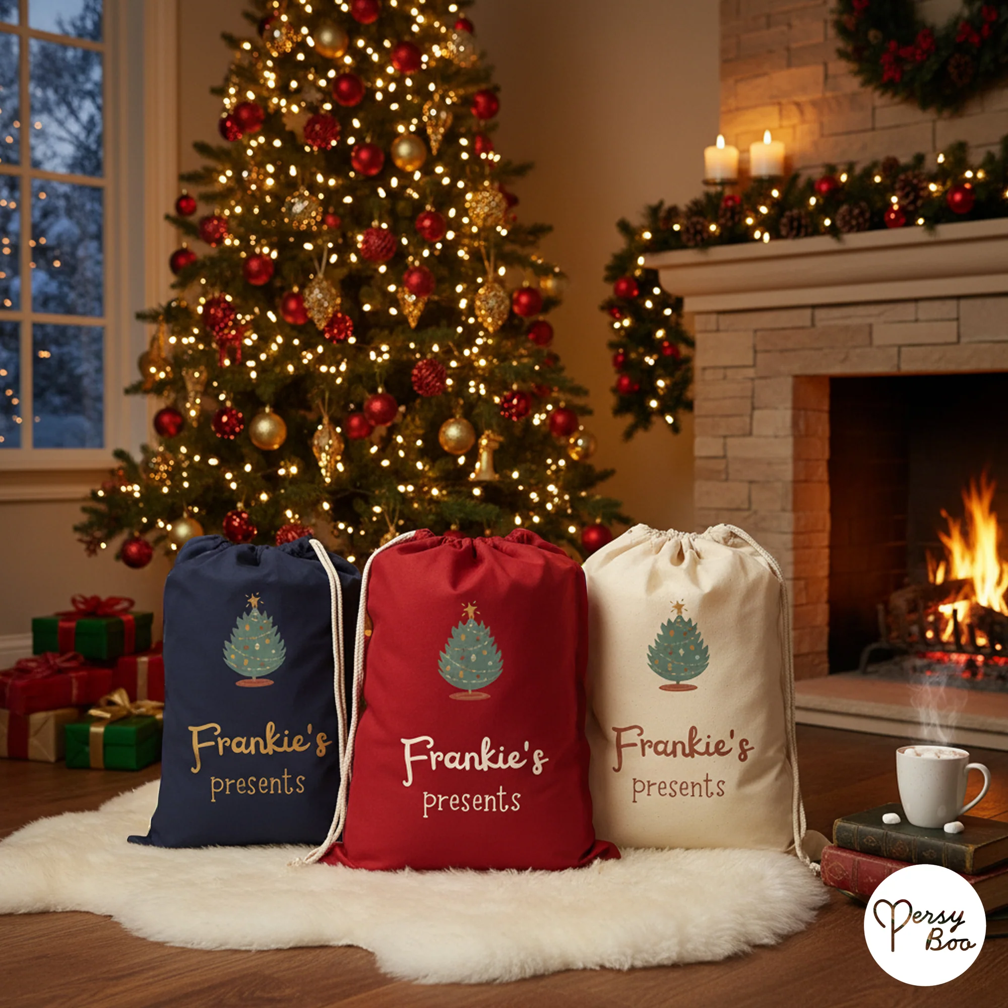 Personalised Tree Sack with Christmas Gifts 100% Cotton - Image 2