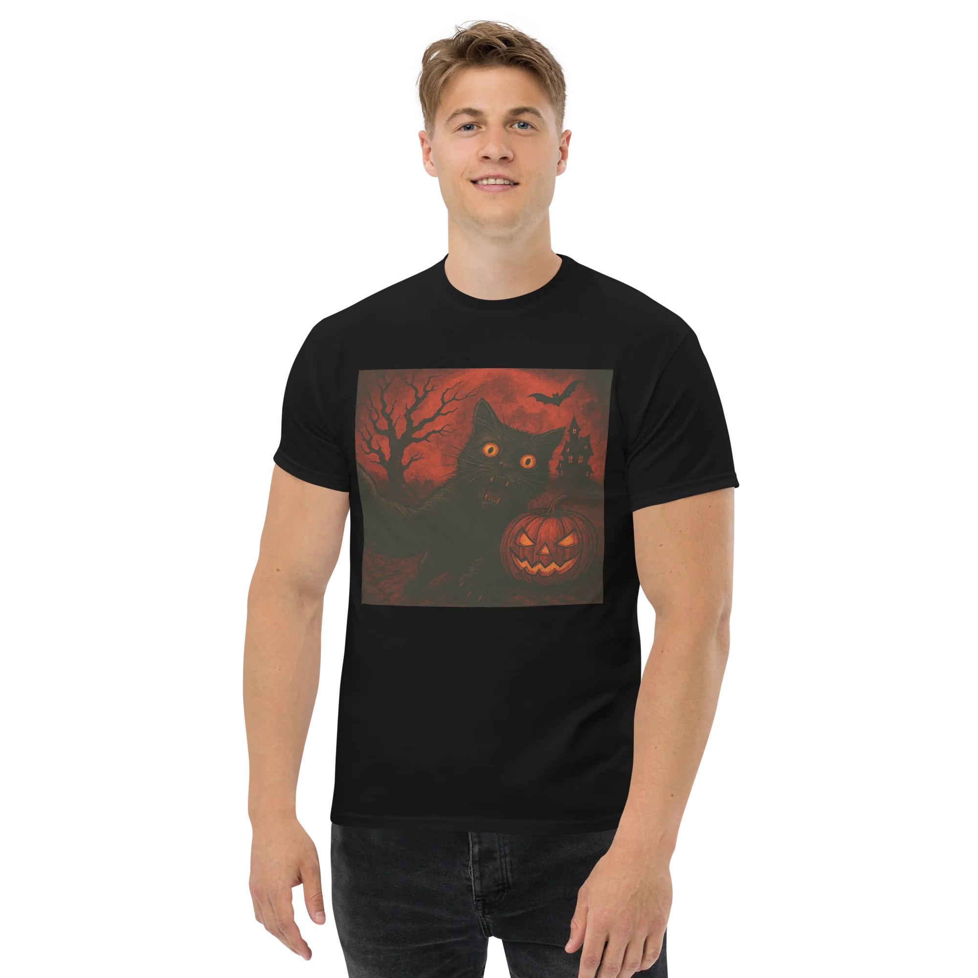 Retro Black Cat Spooky Cute Art Summerween Vibes T-Shirt - Image 3