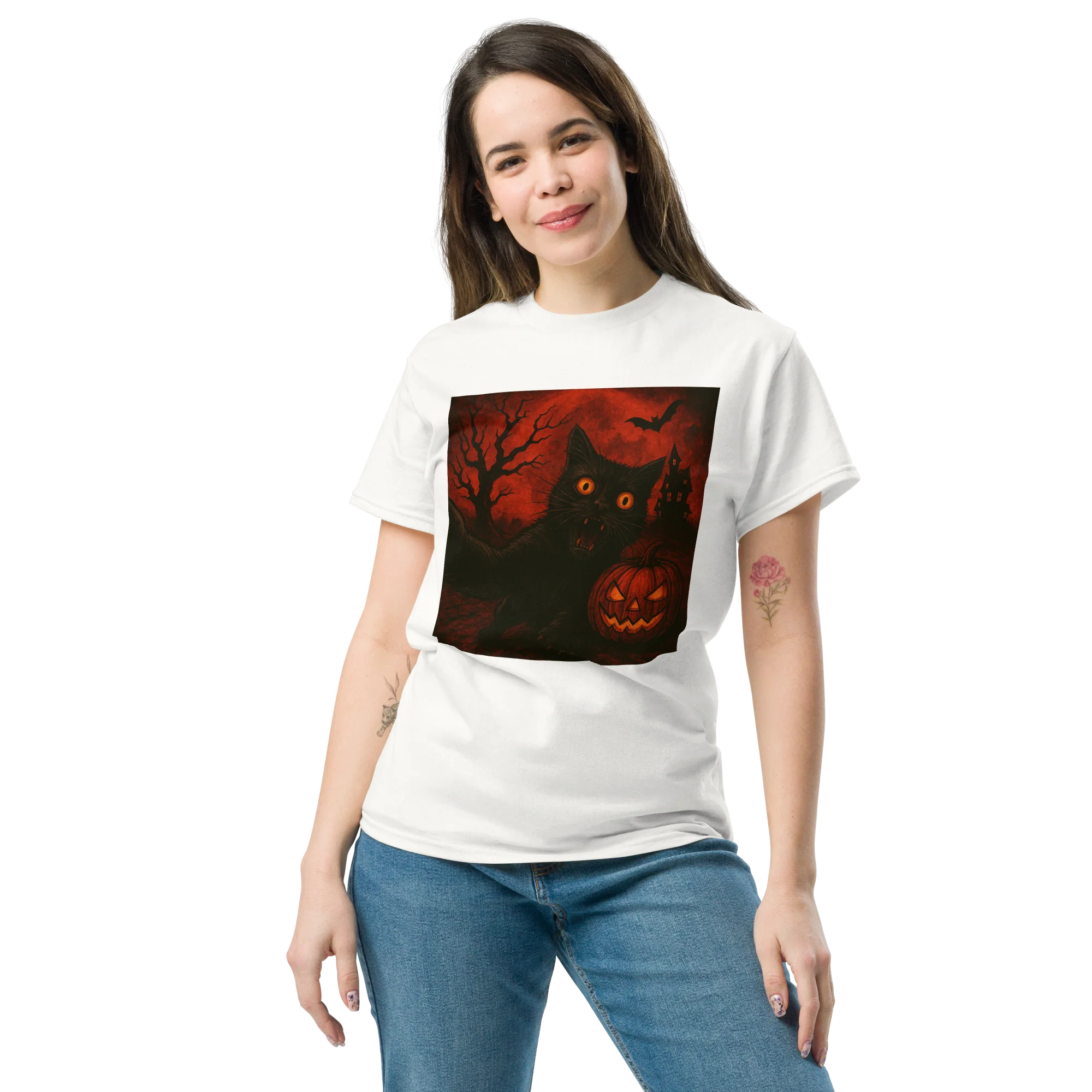 Retro Black Cat Spooky Cute Art Summerween Vibes T-Shirt - Image 4
