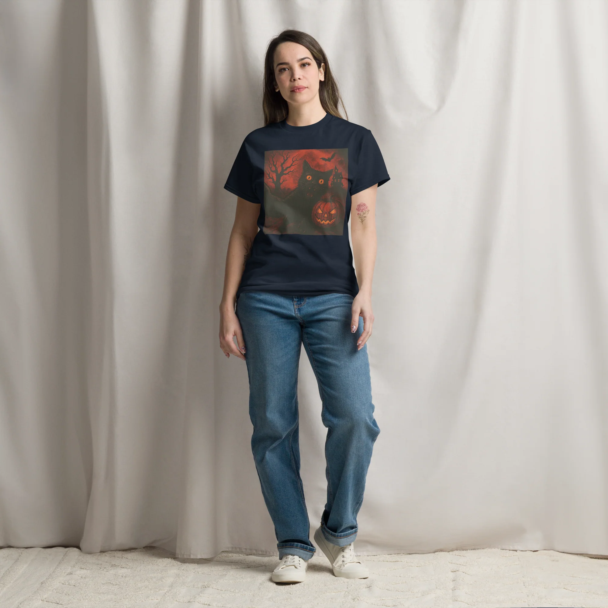 Retro Black Cat Spooky Cute Art Summerween Vibes T-Shirt - Image 6