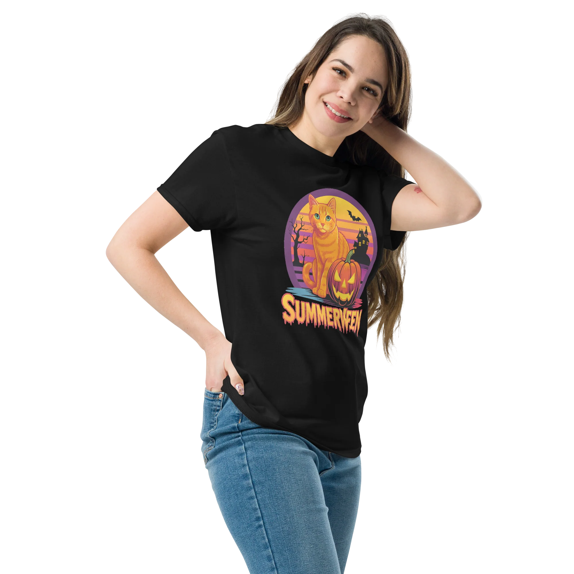 Retro Orange Cat Spooky Cute Art Summerween Vibes T-Shirt - Image 3