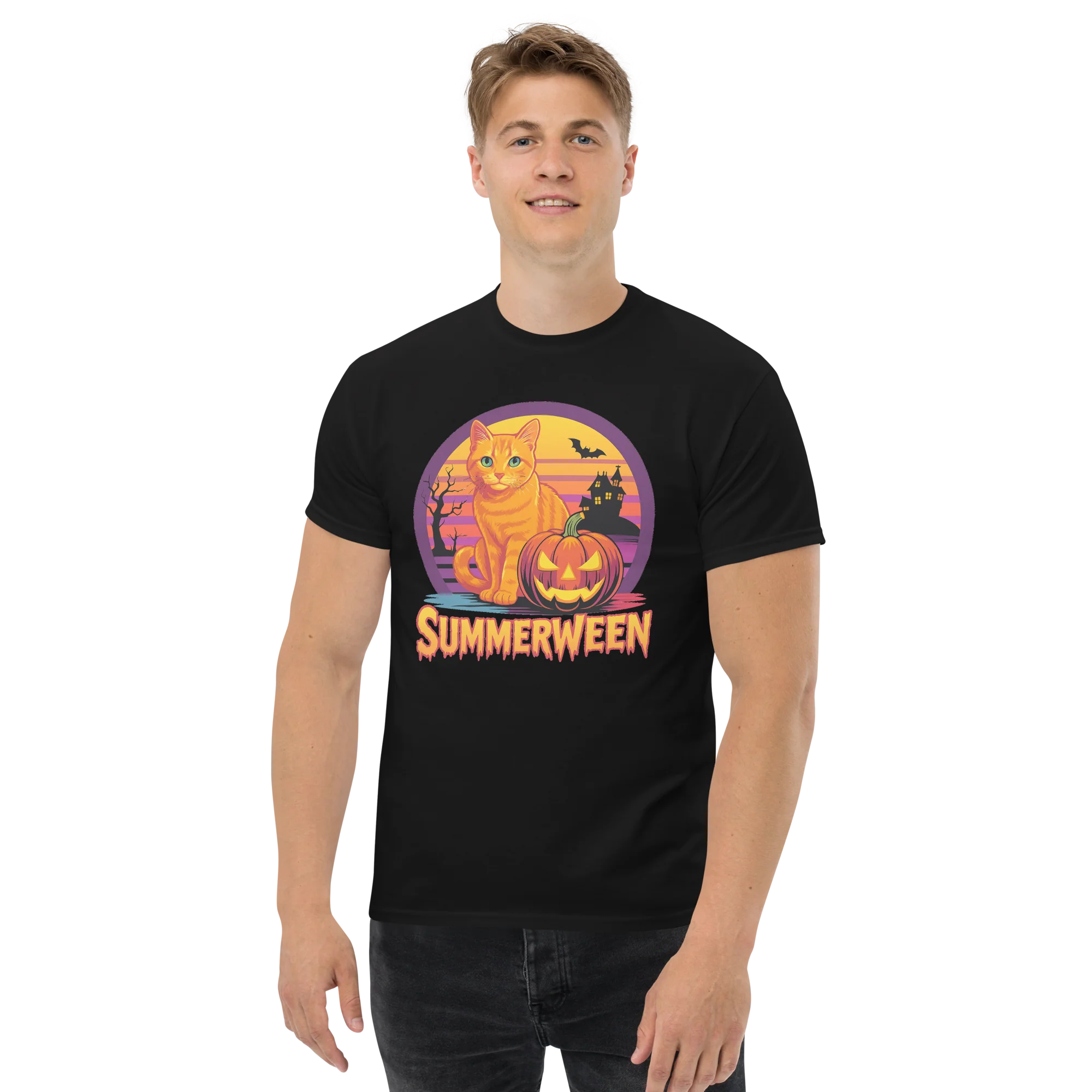 Retro Orange Cat Spooky Cute Art Summerween Vibes T-Shirt - Image 4