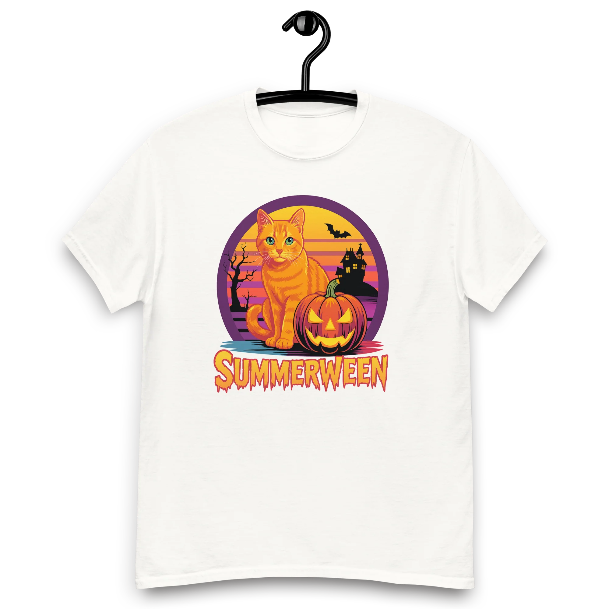 Retro Orange Cat Spooky Cute Art Summerween Vibes T-Shirt - Image 5
