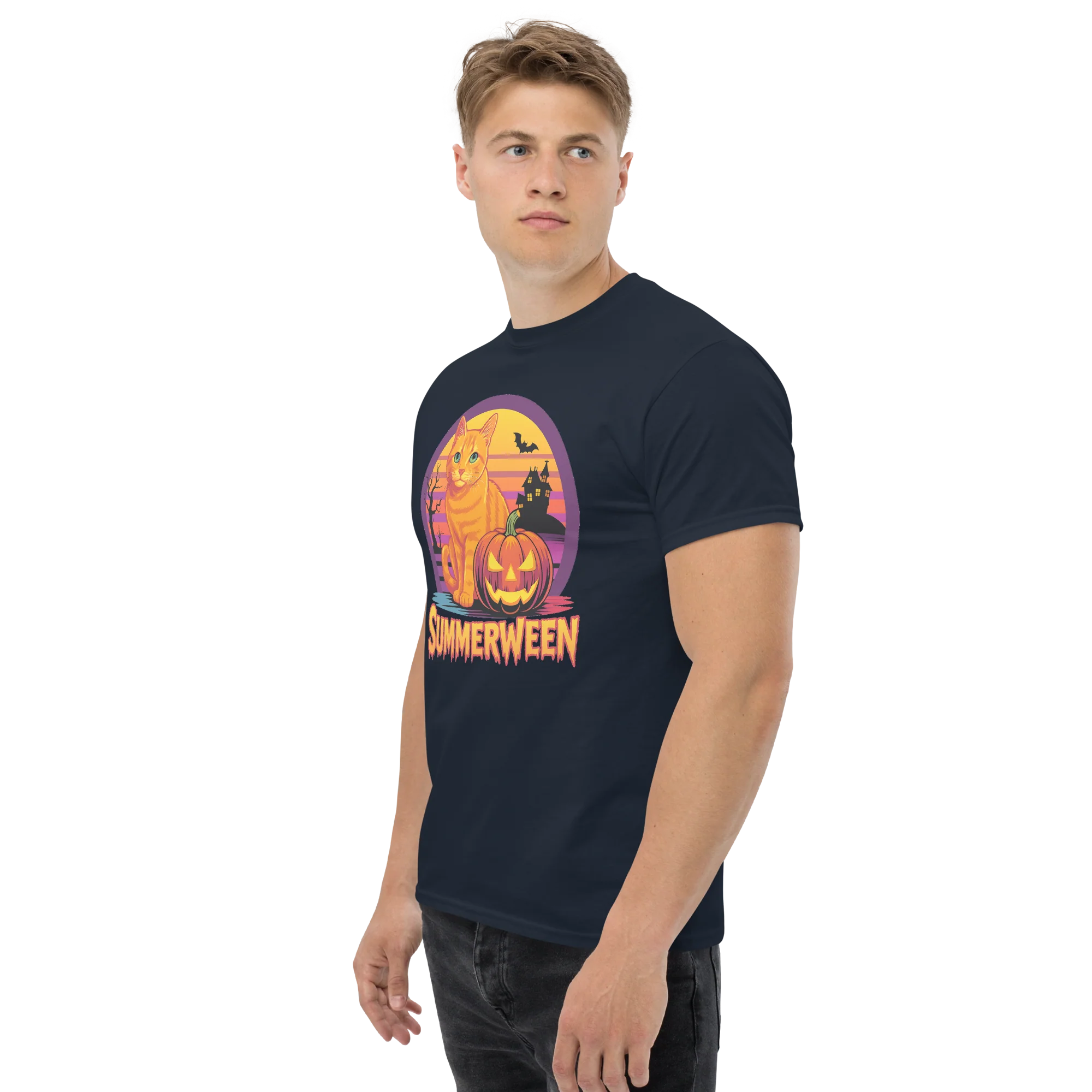 Retro Orange Cat Spooky Cute Art Summerween Vibes T-Shirt - Image 6