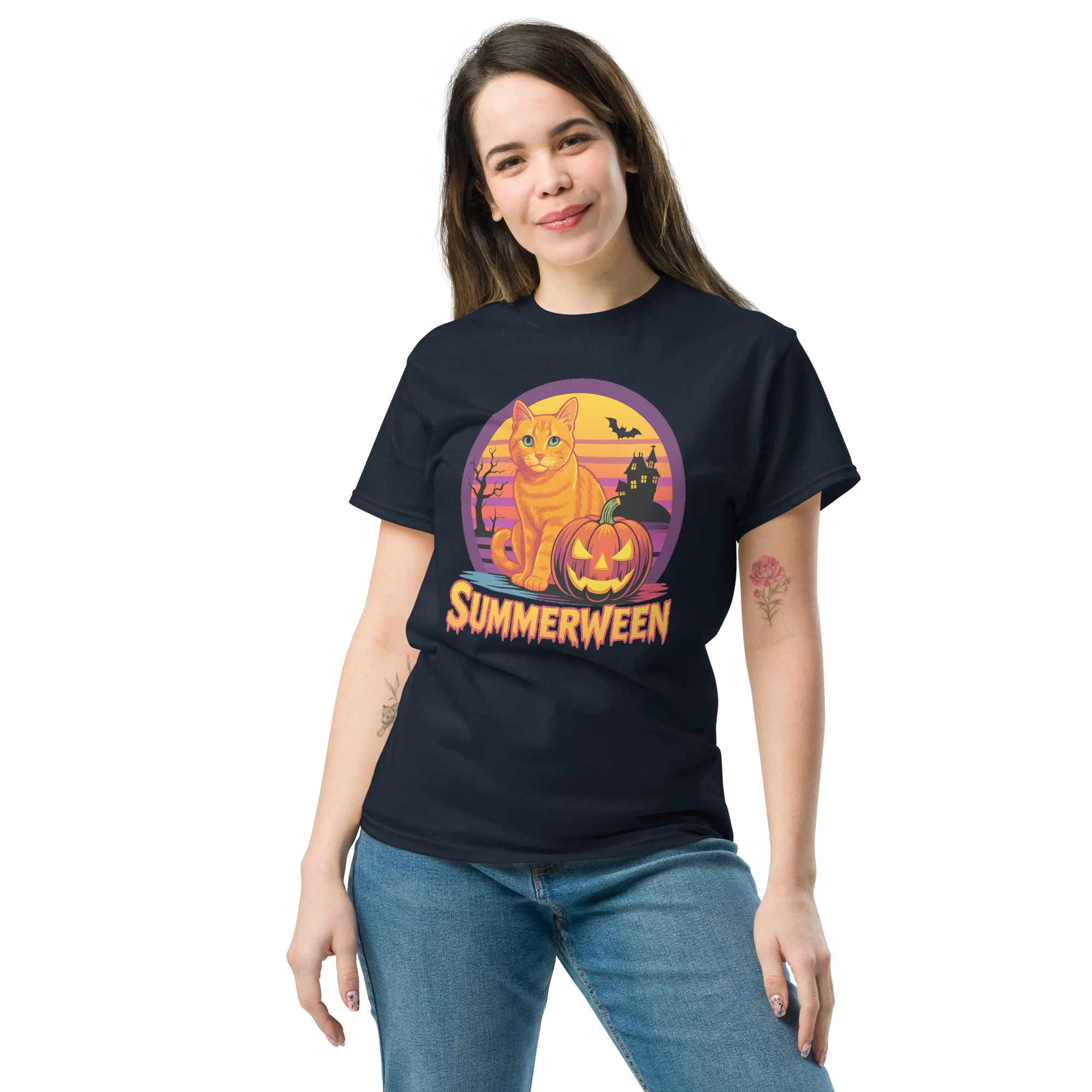 Retro Orange Cat Spooky Cute Art Summerween Vibes T-Shirt - Image 7