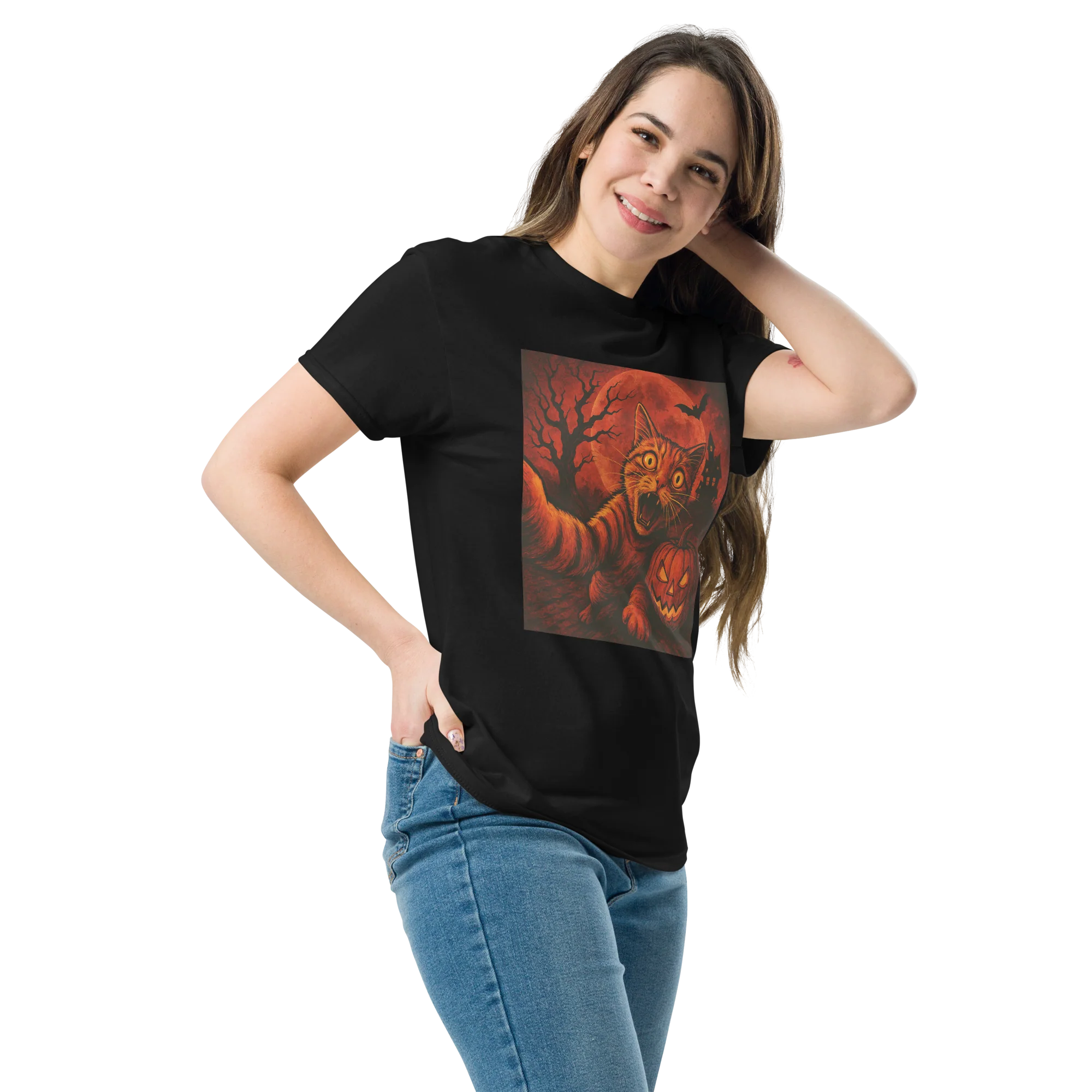 Retro Orange Cat Spooky Cute Art Summerween Vibes T-Shirt - Image 8
