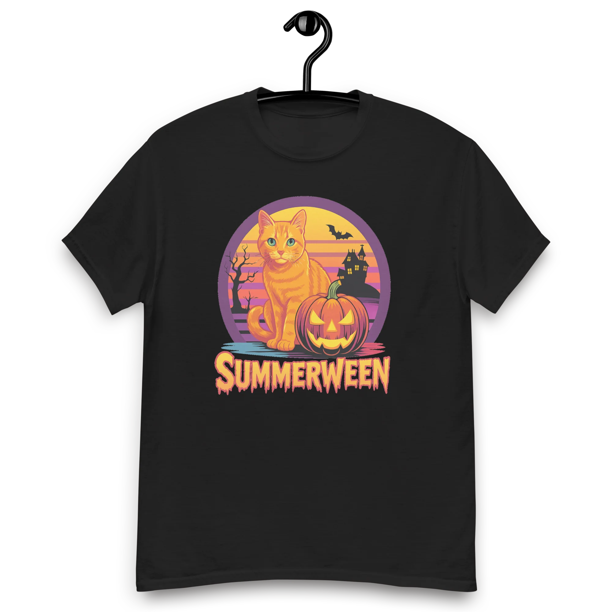 Retro Orange Cat Spooky Cute Art Summerween Vibes T-Shirt - Image 9