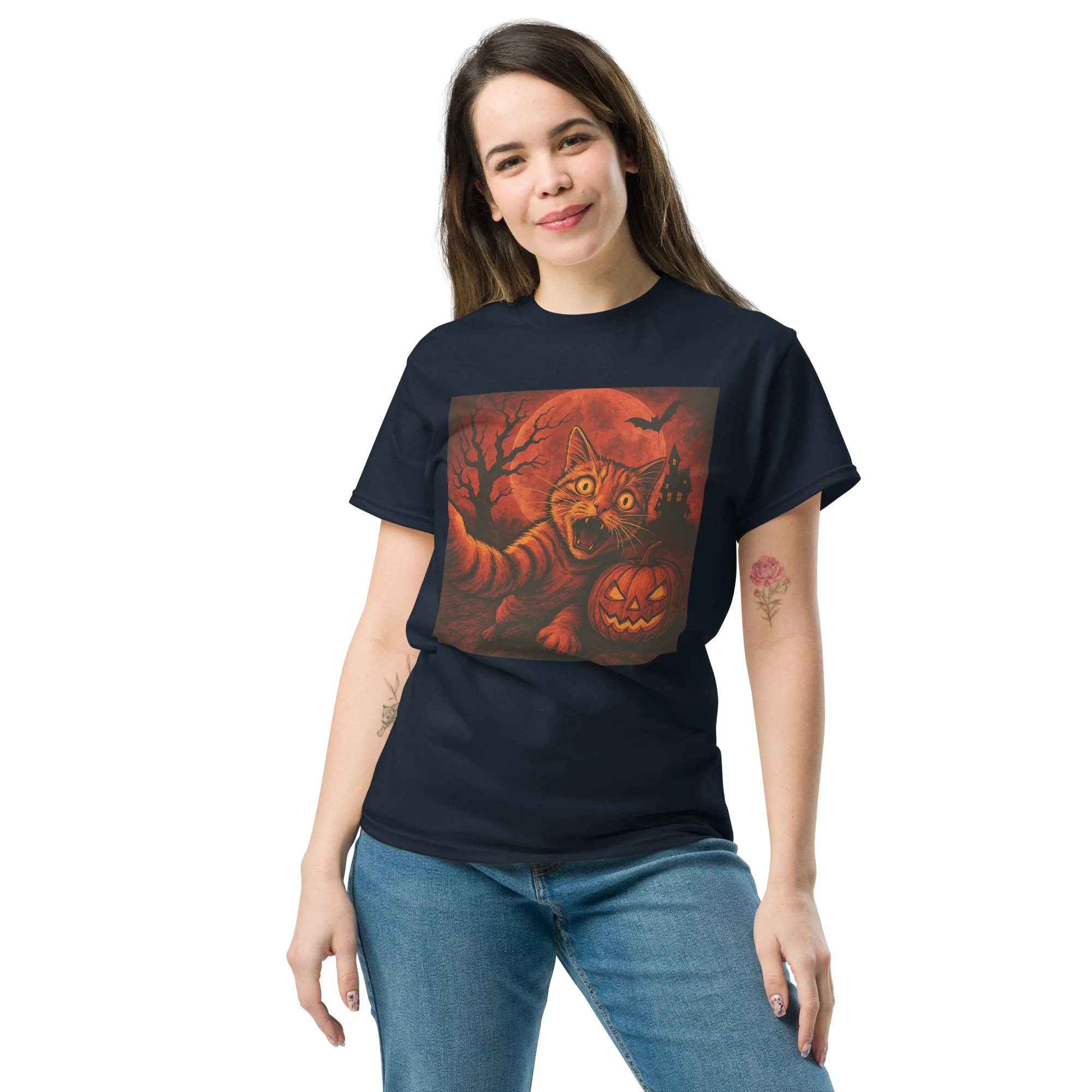 Retro orange Cat Spooky Cute Art Summerween Vibes T-Shirt - Image 5