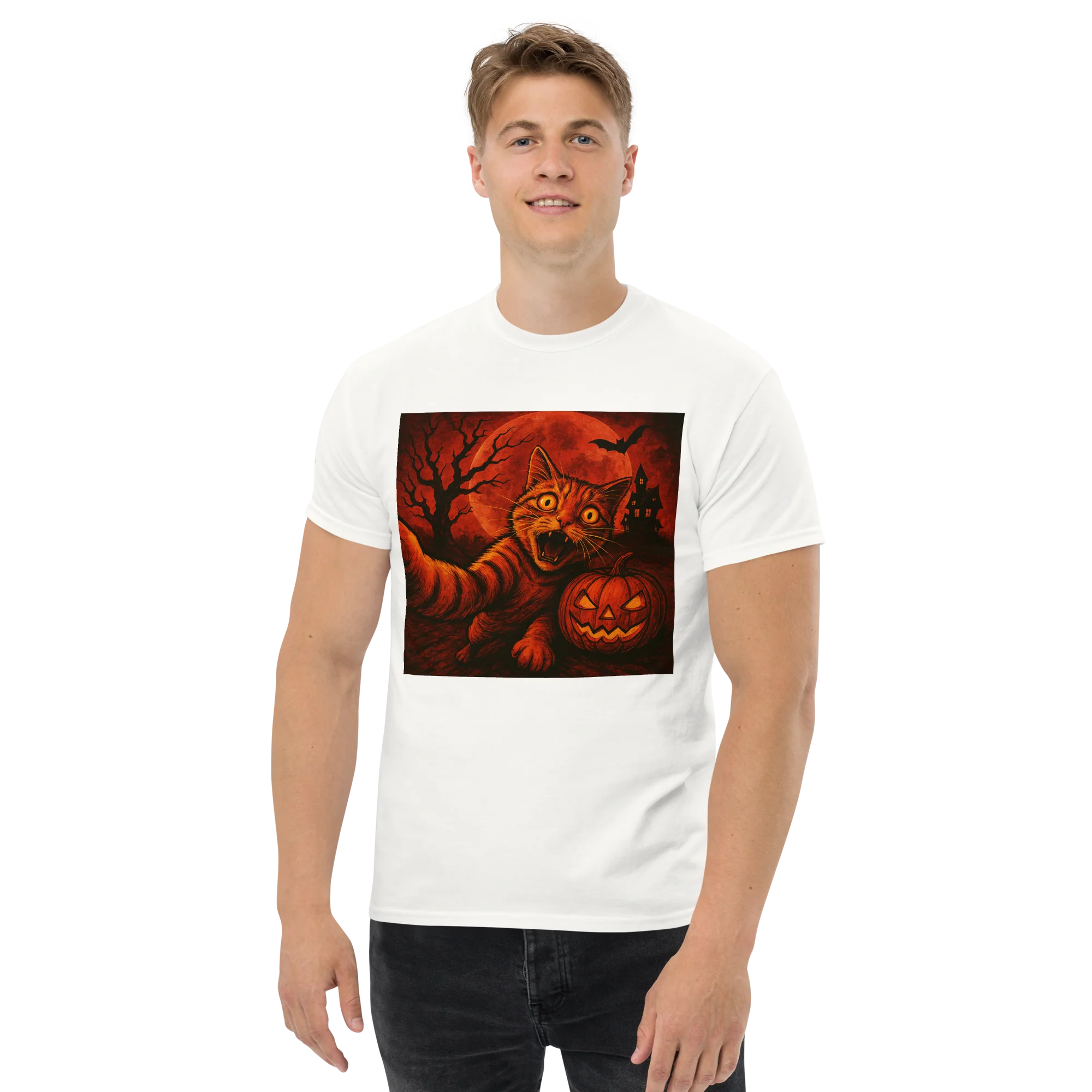 Retro orange Cat Spooky Cute Art Summerween Vibes T-Shirt - Image 8