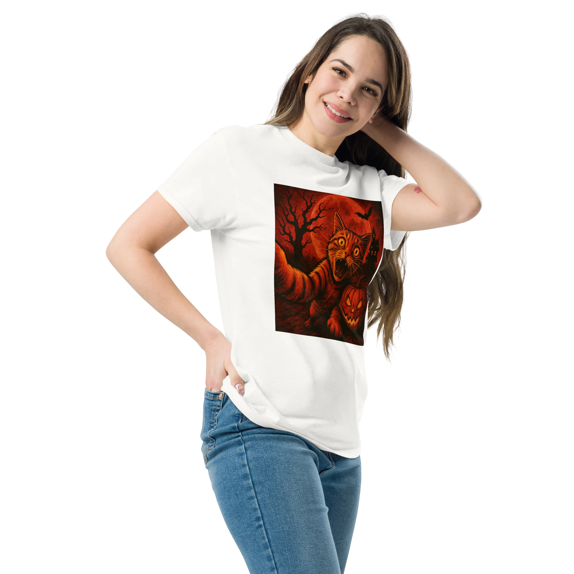 Retro orange Cat Spooky Cute Art Summerween Vibes T-Shirt - Image 9