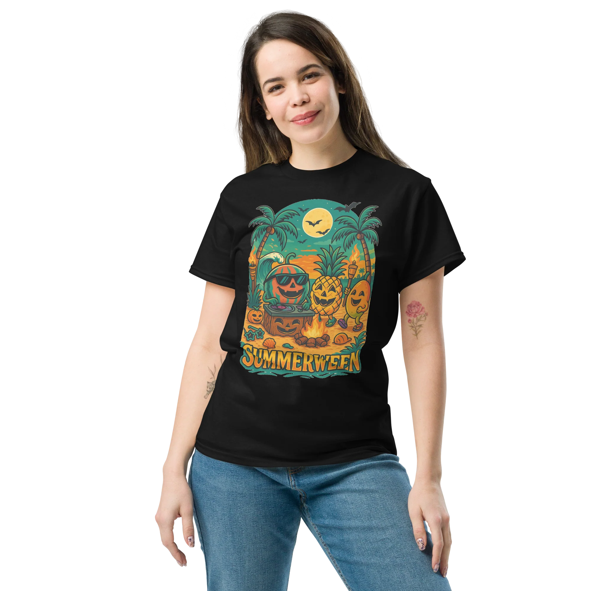 Summerween Fruit Party Halloween Beach Vibes T-Shirt – Watermelon, Pineapple & Mango Fun - Image 10