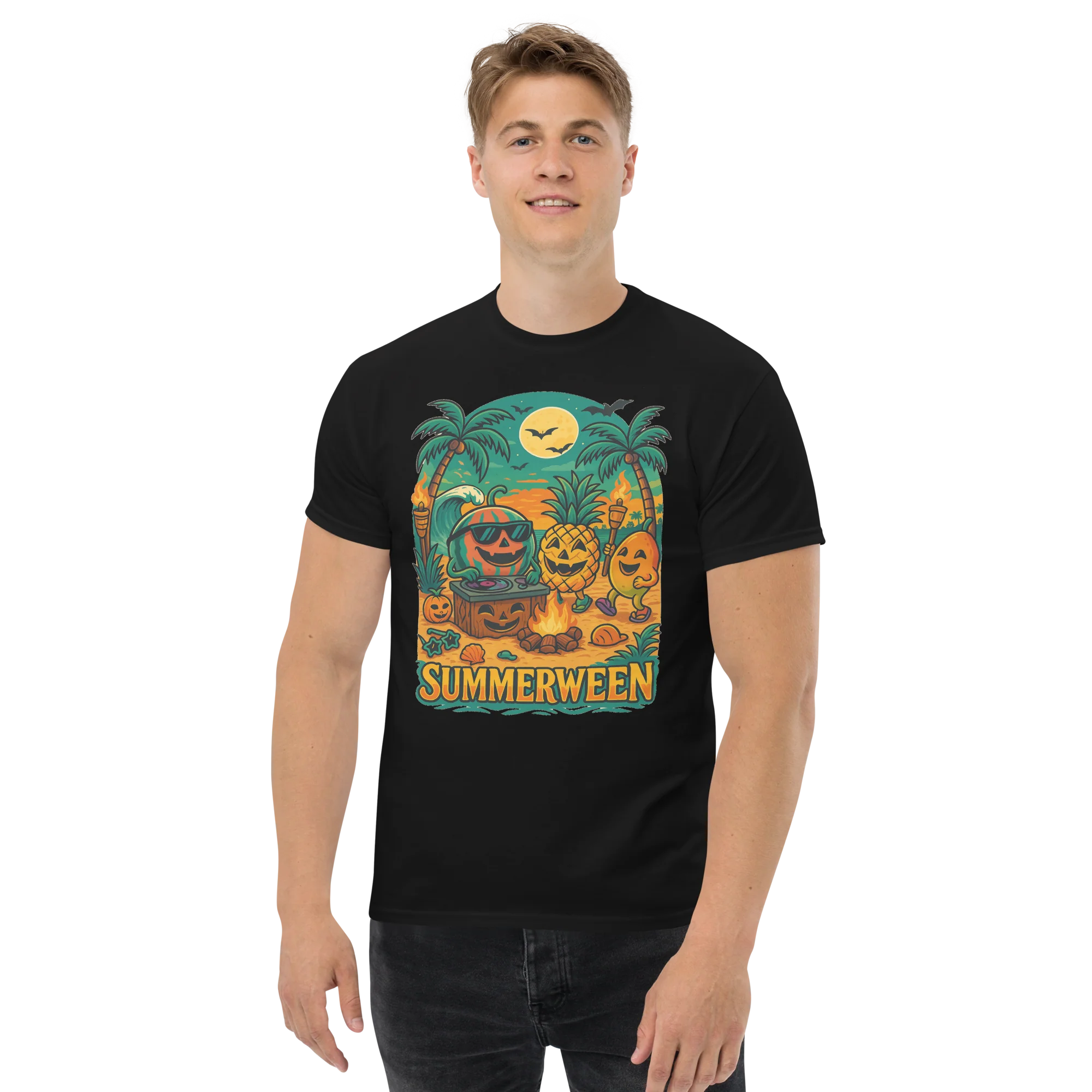 Summerween Fruit Party Halloween Beach Vibes T-Shirt – Watermelon, Pineapple & Mango Fun - Image 11