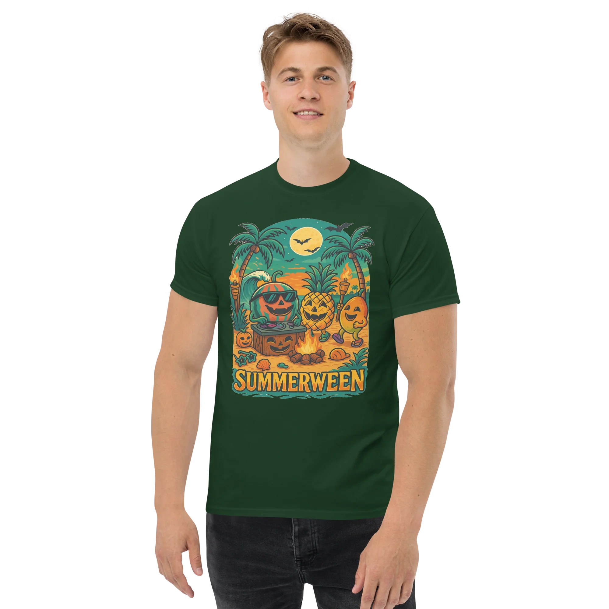 Summerween Fruit Party Halloween Beach Vibes T-Shirt – Watermelon, Pineapple & Mango Fun - Image 14
