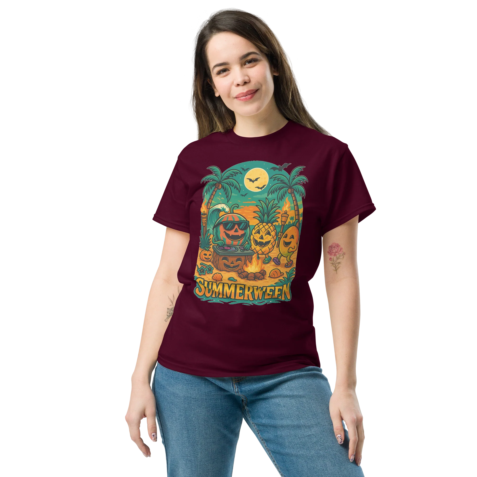 Summerween Fruit Party Halloween Beach Vibes T-Shirt – Watermelon, Pineapple & Mango Fun - Image 15