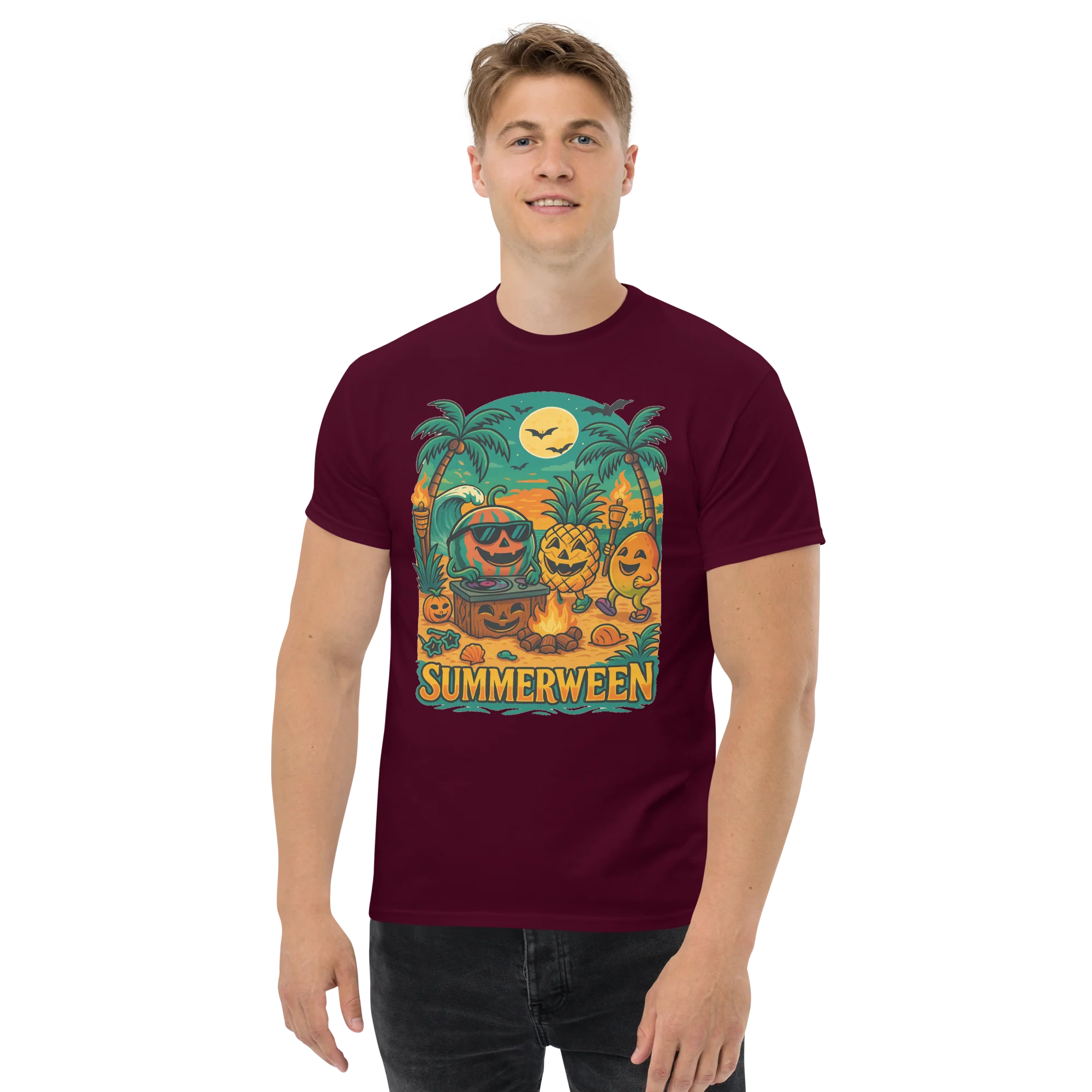 Summerween Fruit Party Halloween Beach Vibes T-Shirt – Watermelon, Pineapple & Mango Fun - Image 16