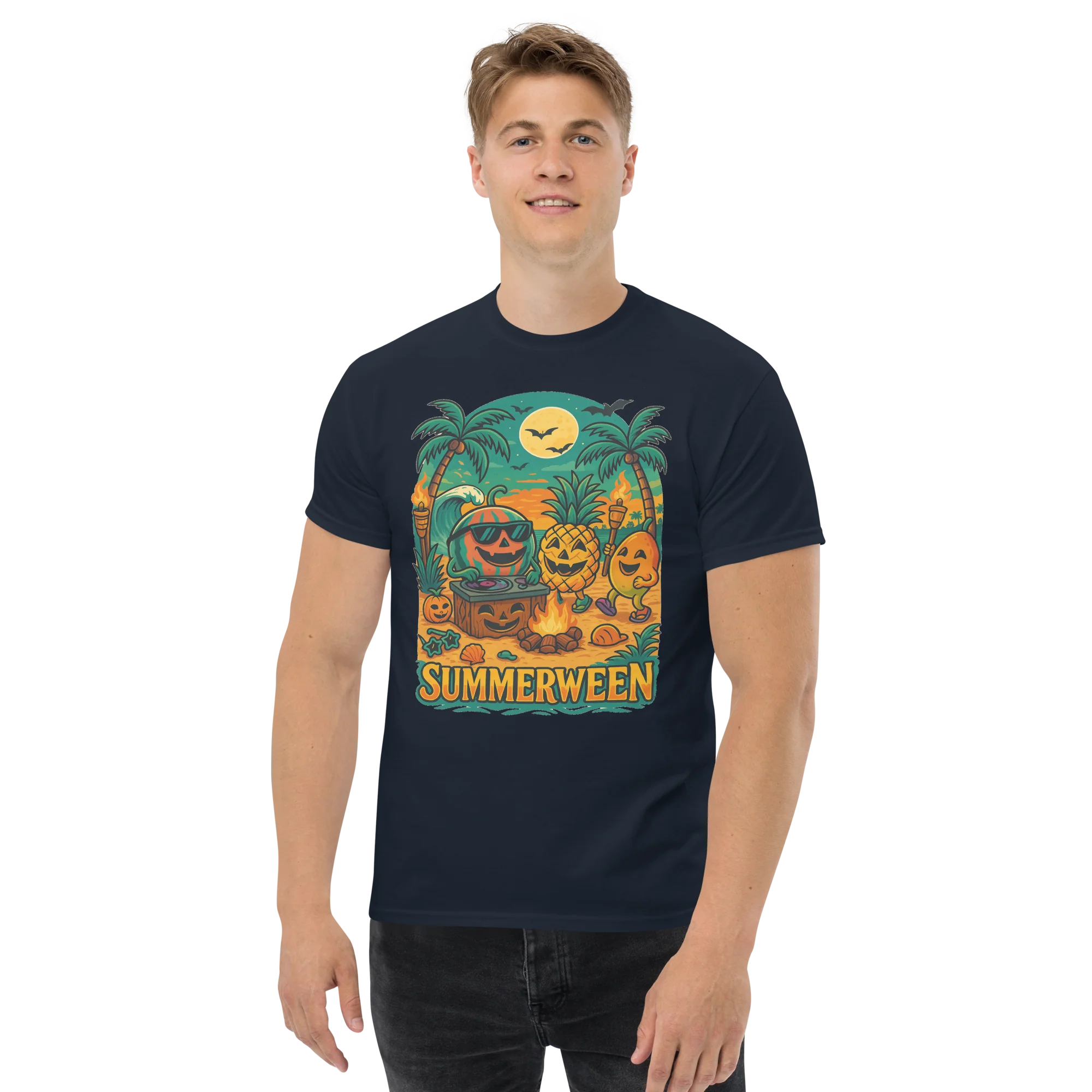 Summerween Fruit Party Halloween Beach Vibes T-Shirt – Watermelon, Pineapple & Mango Fun - Image 18