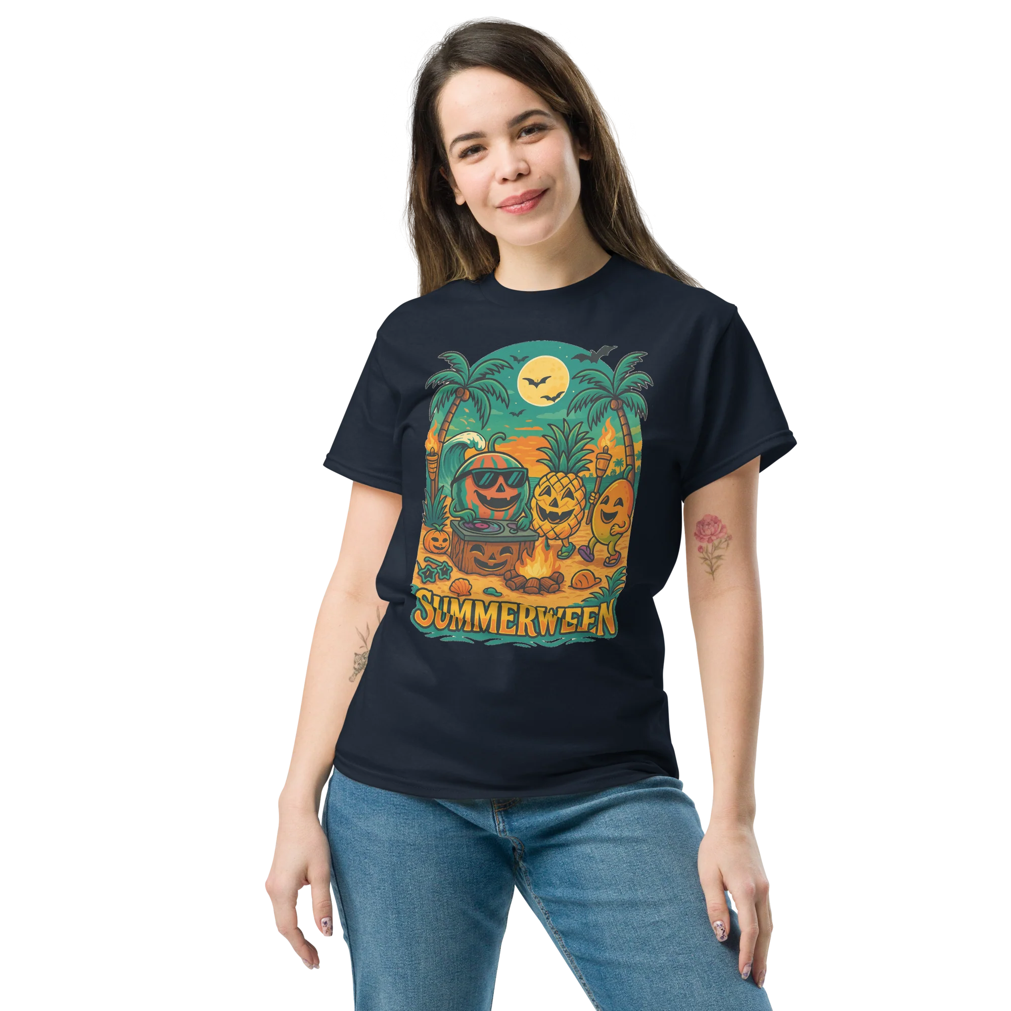 Summerween Fruit Party Halloween Beach Vibes T-Shirt – Watermelon, Pineapple & Mango Fun - Image 20