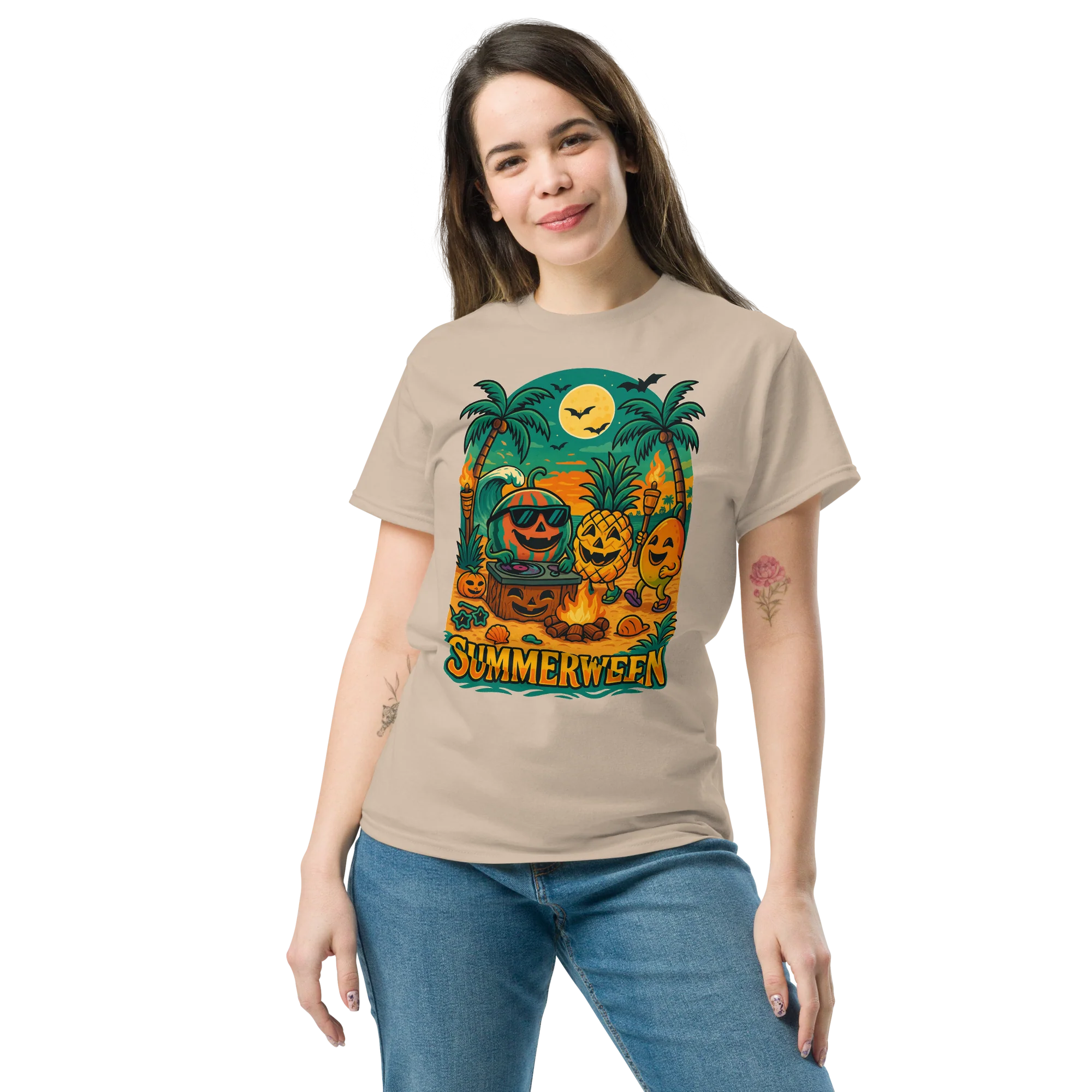Summerween Fruit Party Halloween Beach Vibes T-Shirt – Watermelon, Pineapple & Mango Fun - Image 4
