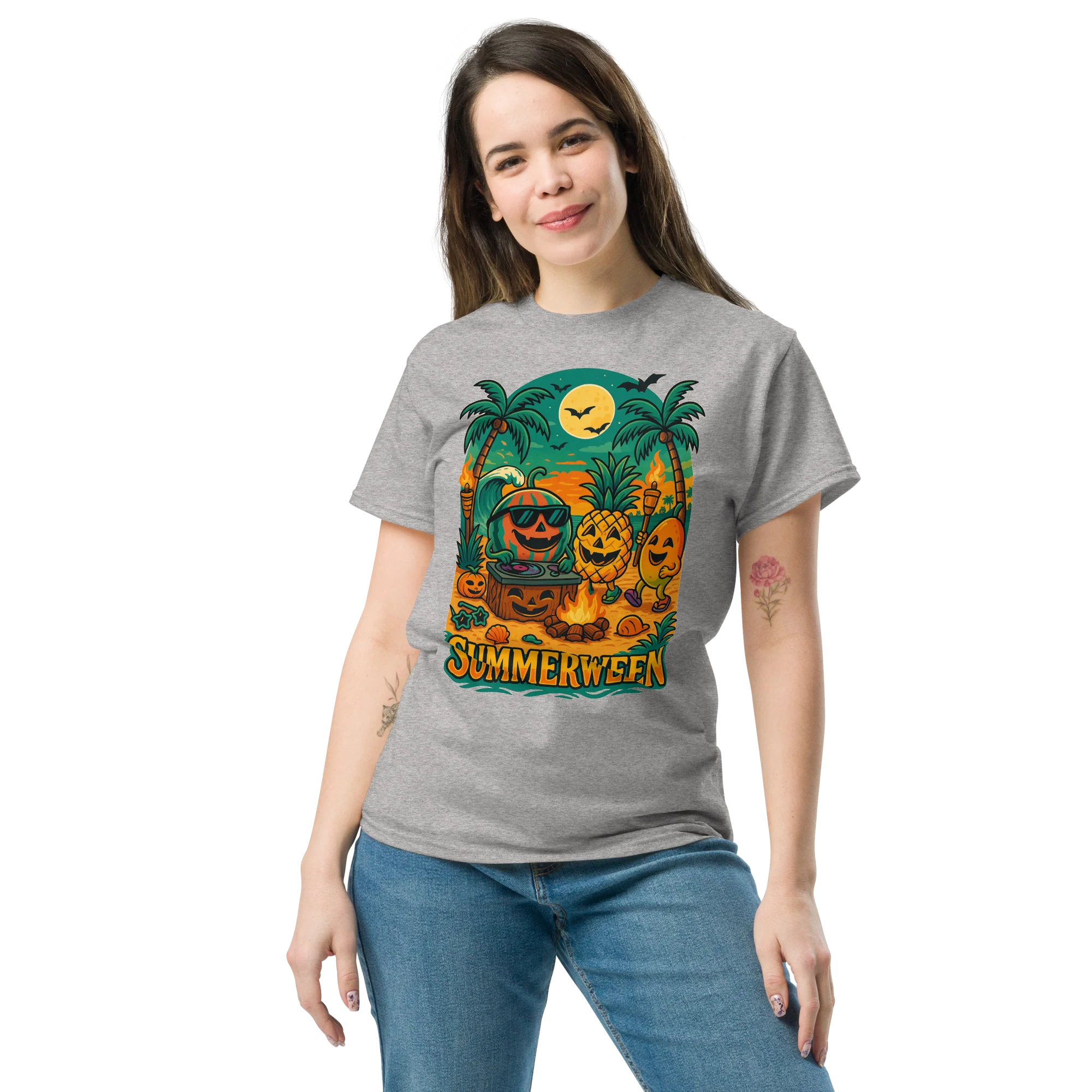 Summerween Fruit Party Halloween Beach Vibes T-Shirt – Watermelon, Pineapple & Mango Fun - Image 6