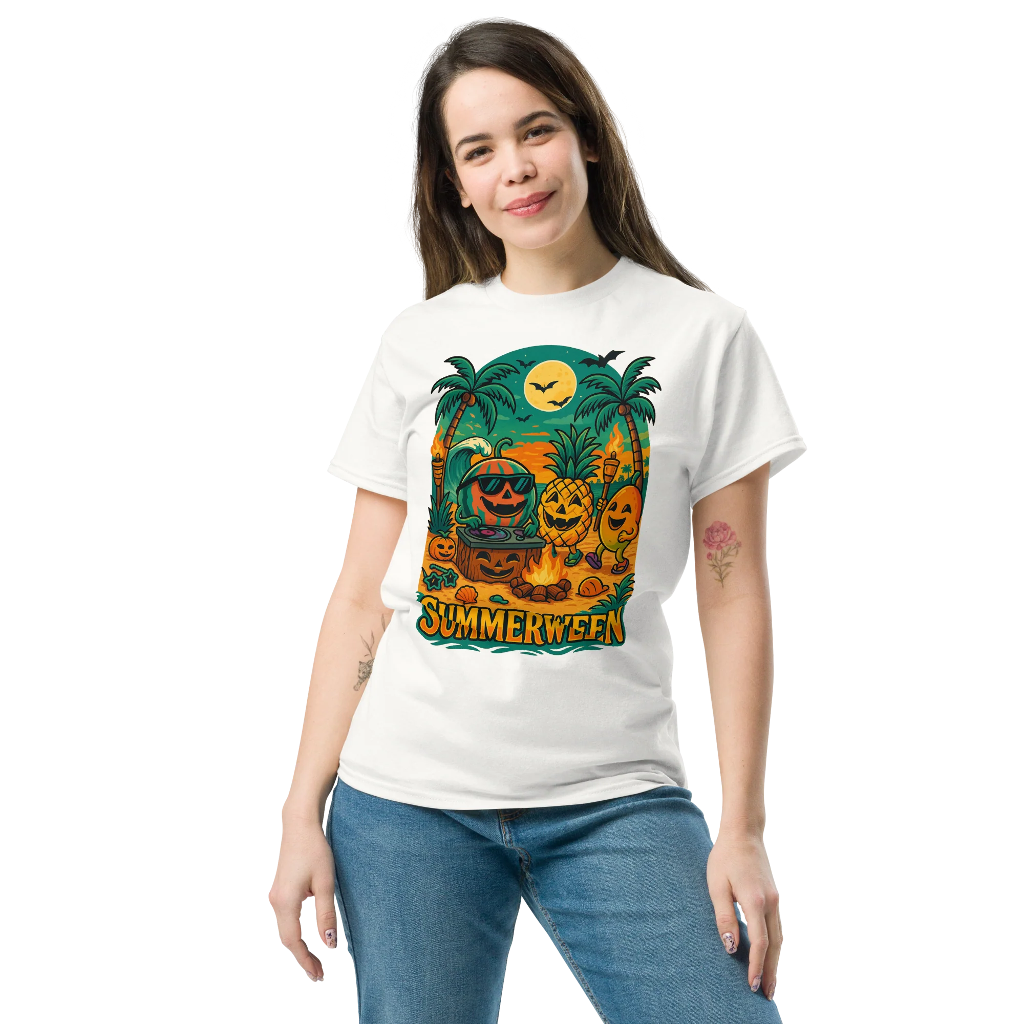 Summerween Fruit Party Halloween Beach Vibes T-Shirt – Watermelon, Pineapple & Mango Fun - Image 9