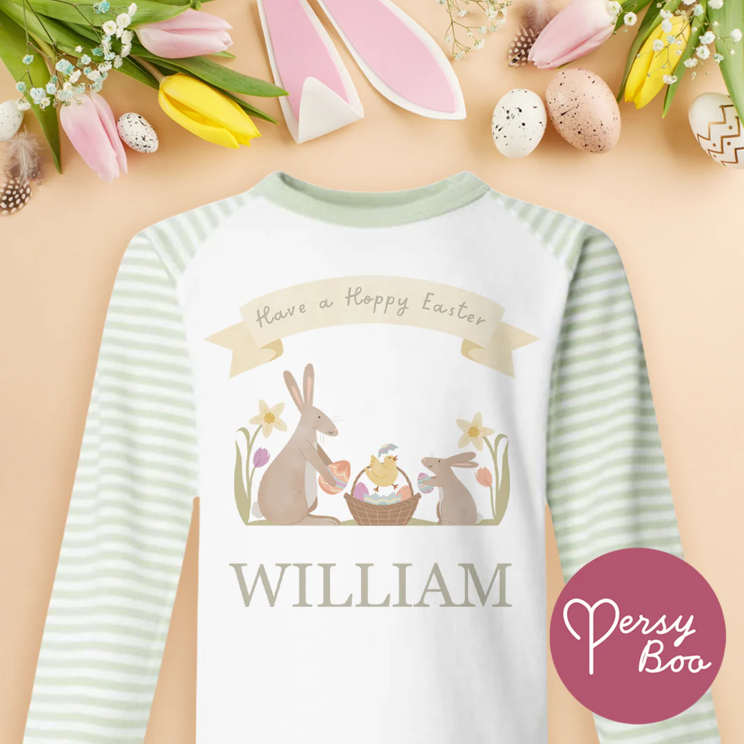 Hoppy Easter - Personalised Kids Pyjamas - Stripe Set