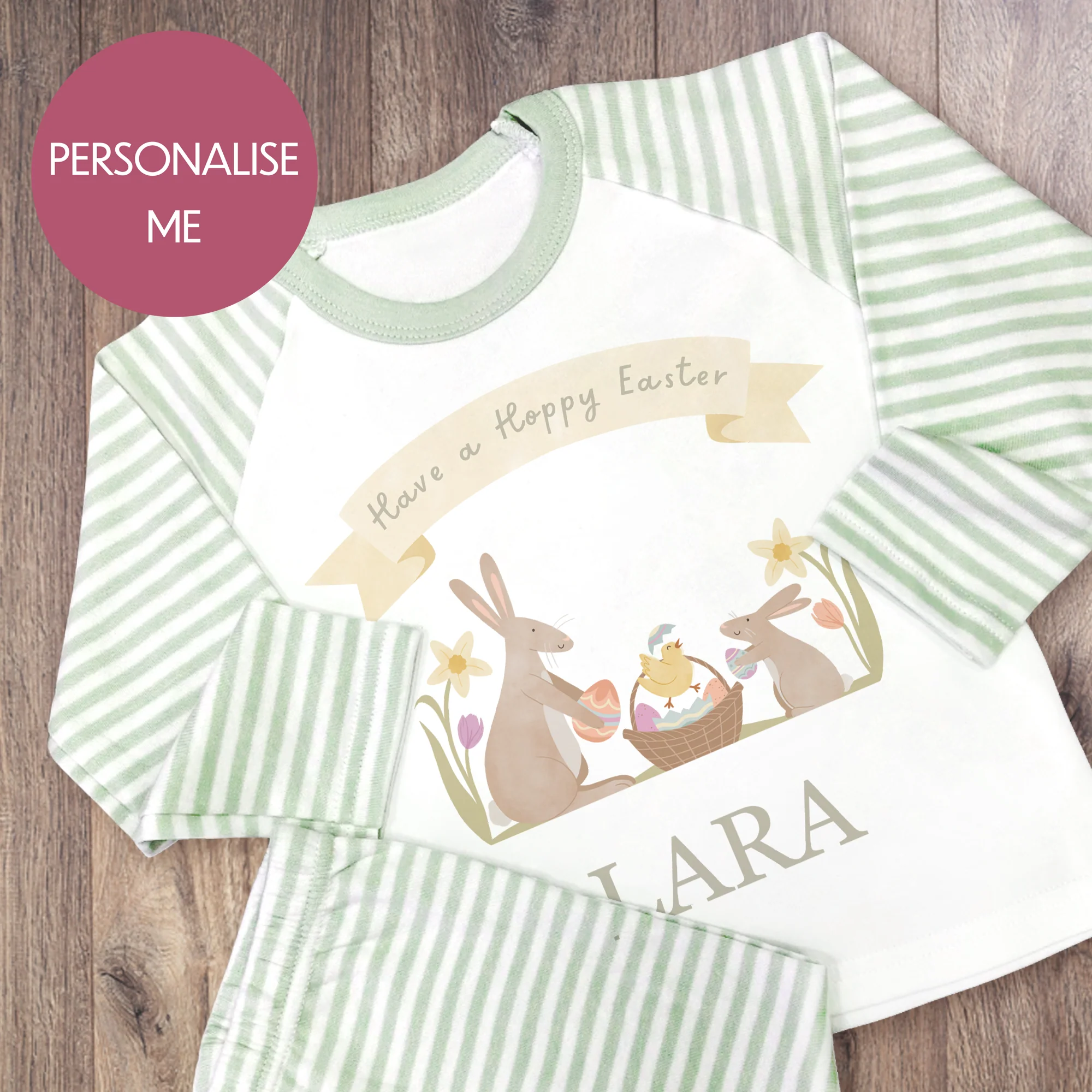 Hoppy Easter - Personalised Kids Pyjamas - Stripe Set - Image 3