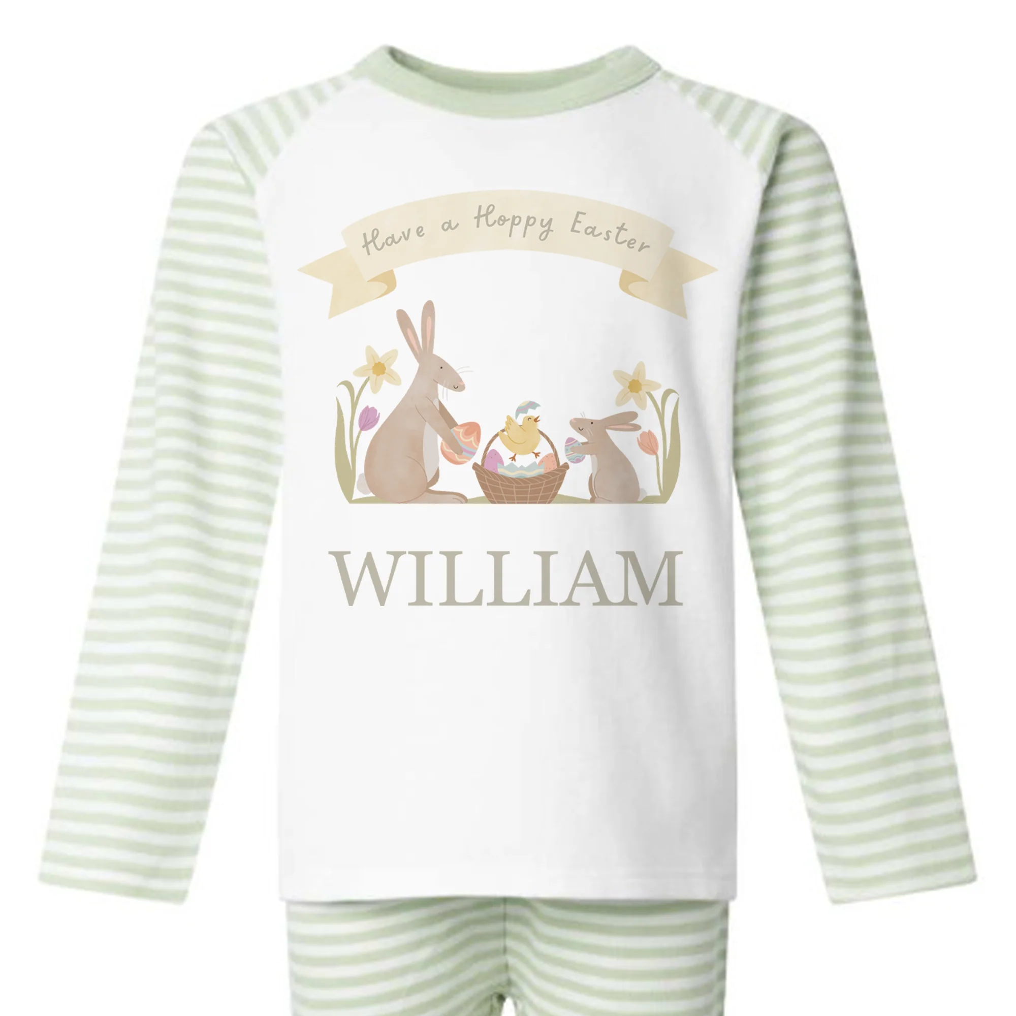 Hoppy Easter - Personalised Kids Pyjamas - Stripe Set - Image 4
