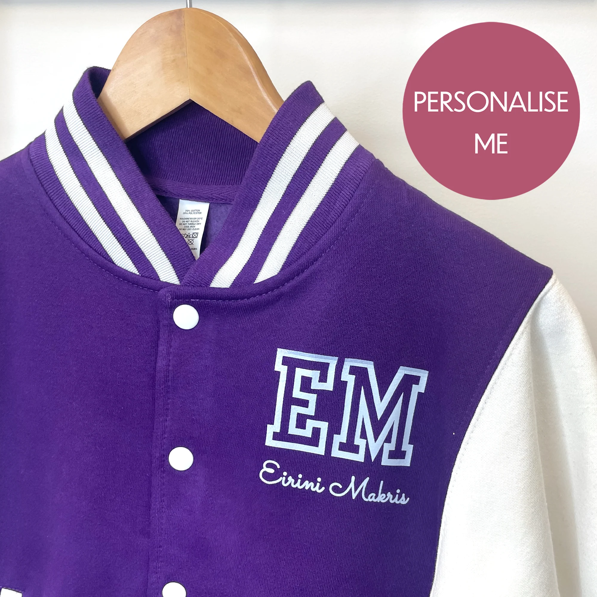 Personalised Kids Varsity Jacket – Custom Name Toddler Bomber, Letterman Style Jacket for Boys & Girls - Image 3